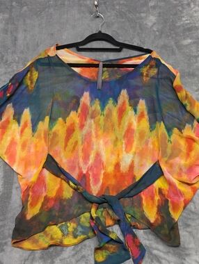 ABI Ferrin Multi colored Tie Front Blouse Sz SM